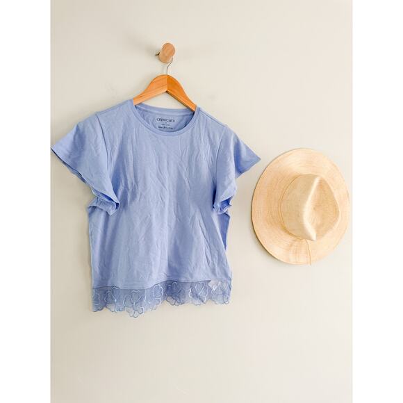 Crewcuts Factory | NWT Girls' Organza Lace-Trim Tee Dusty Peri Blue Size XXL 16 - Picture 2 of 8